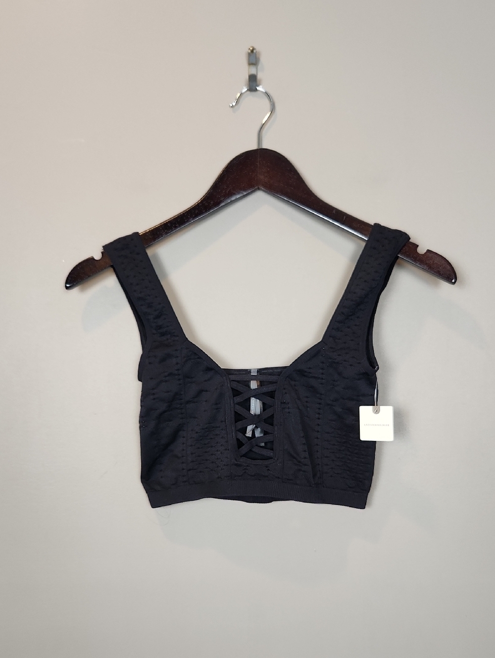 NWT By Anthropologie Lace-Up Bralette In Black Size XS/XXS - Picture 3 of 12